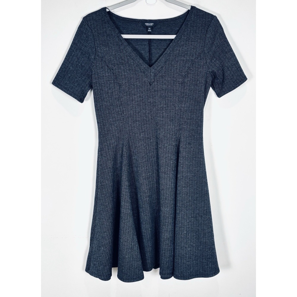 Simply Vera Fit & Flare Women's Short Sleeve Gray Chevron Pattern Dress XS
